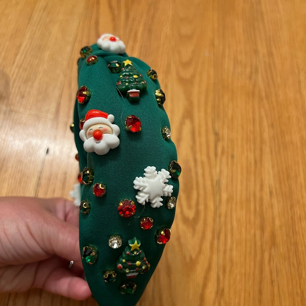 Festive Green Headband with Christmas Decorations